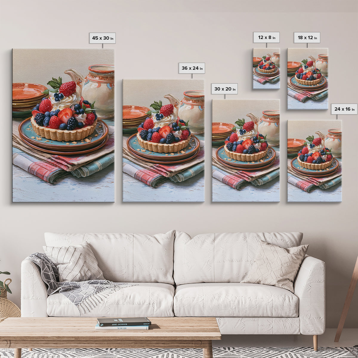 Dessert Tart with Berries and Cream Canvas Print, Restaurant Art, Living Room Decor, Restaurant Decor, Fine Art, Bistro, RES-2x3-96