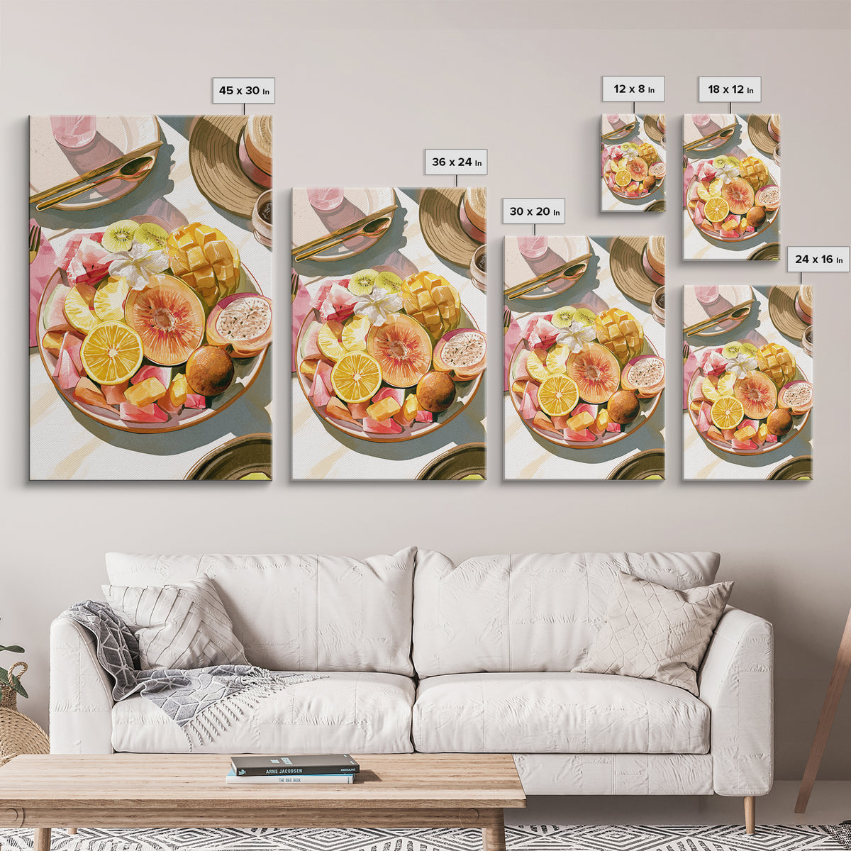 Tropical Fruit Platter Framed Canvas Print, Restaurant Art, Framed Wall Art, Restaurant Decor, Watercolor Art, Bistro, RES-2x3-98