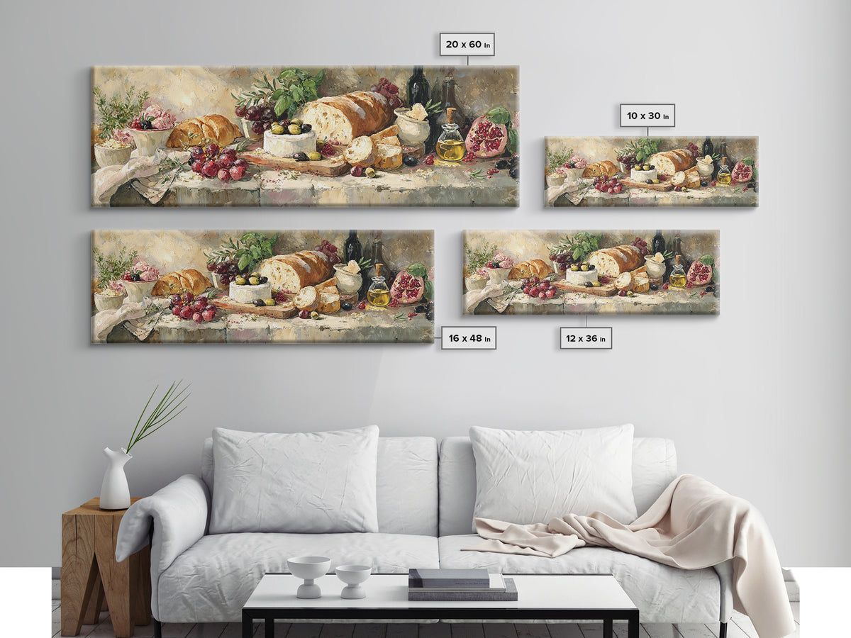 Mediterranean Olives Bread and Cheese Board Framed Canvas Print, Restaurant Art, Wall Art Print, Restaurant Decor, Bistro, RES-3x1-1