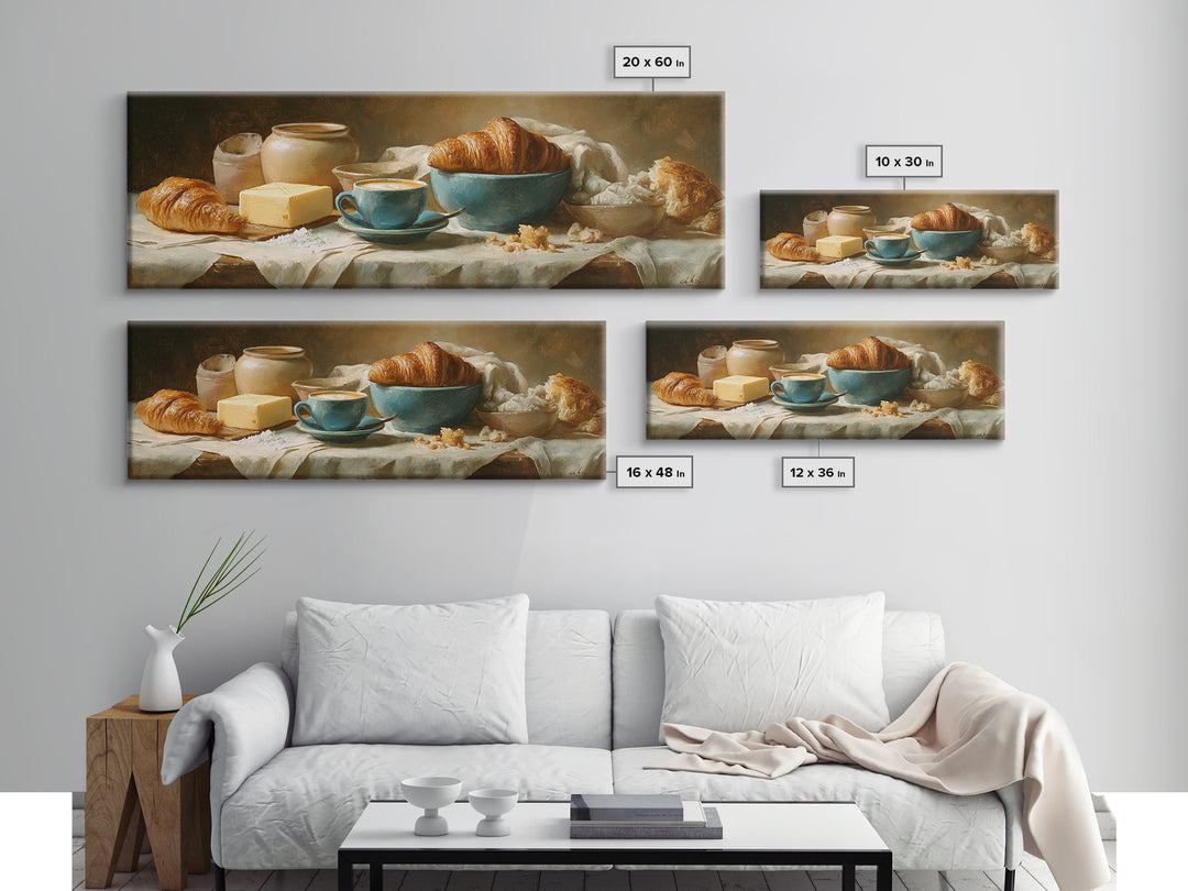 French Bistro Coffee and Croissant Still Life Canvas Print, Restaurant Art, Restaurant Decor, Abstract Art, Bistro, RES-3x1-22