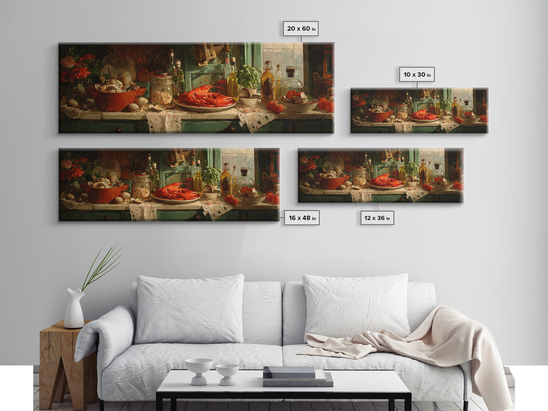 Seafood Lobster and Shell Arrangement Canvas Print, Restaurant Art, Cool Wall Art, Restaurant Decor, Fine Art, Bistro, RES-3x1-24