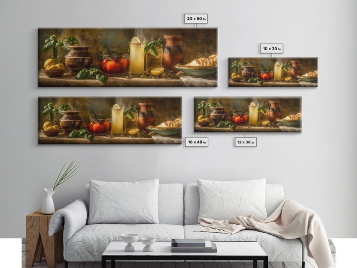 Cocktail and Citrus Bar Composition Framed Canvas Print, Restaurant Art, Textured Painting, Restaurant Decor, Fine Art, Bistro, RES-3x1-27