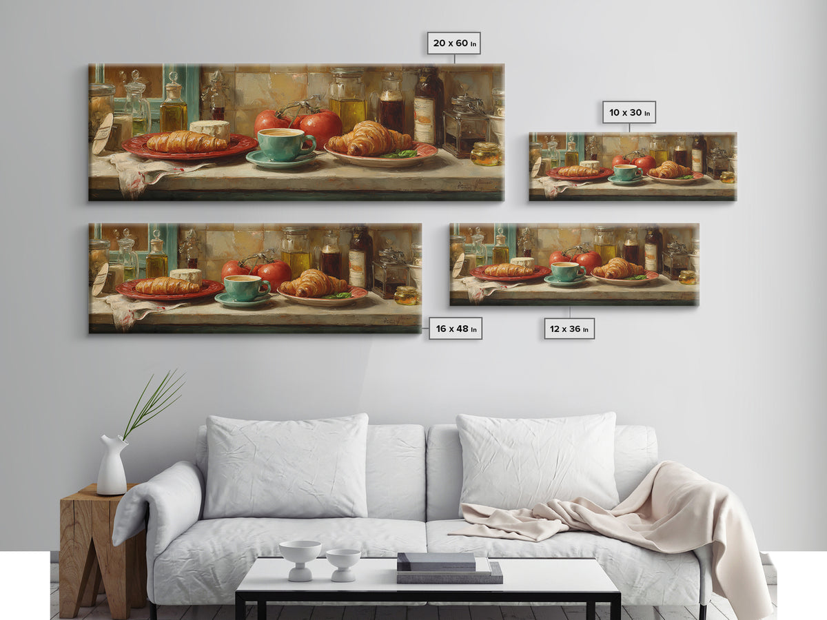 French Bistro Coffee and Croissant Still Life Canvas Print, Restaurant Art, Wall Art Print, Restaurant Decor, Fine Art, Bistro, RES-3x1-46