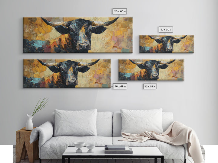 Steakhouse Black and Gold Bull Portrait Framed Canvas Print, Restaurant Art, Wall Art Prints, Restaurant Decor, Bistro, RES-3x1-47