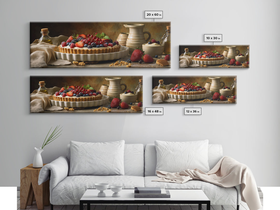 Dessert Tart with Berries and Cream Framed Canvas Print, Restaurant Art, Minimalist Decor, Restaurant Decor, Fine Art, Bistro, RES-3x1-56