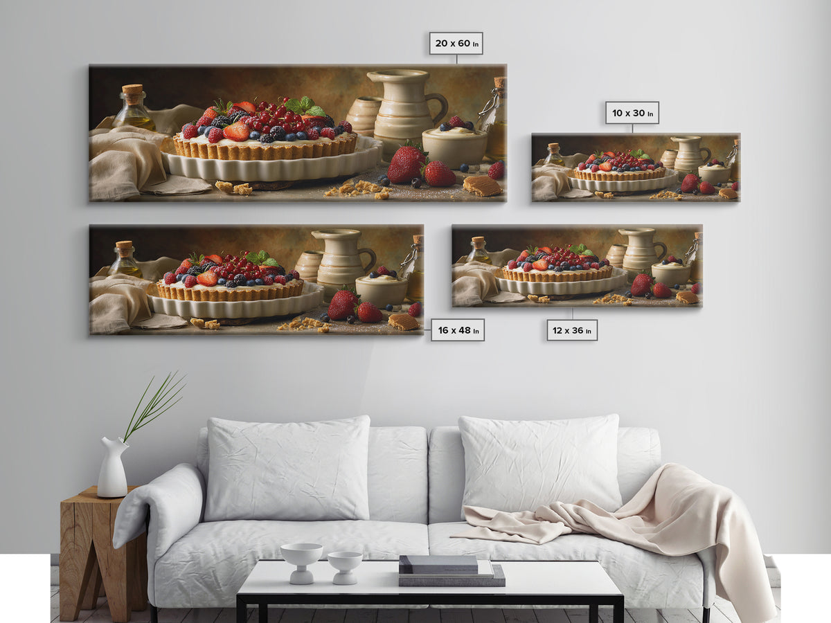Dessert Tart with Berries and Cream Framed Canvas Print, Restaurant Art, Minimalist Decor, Restaurant Decor, Fine Art, Bistro, RES-3x1-56