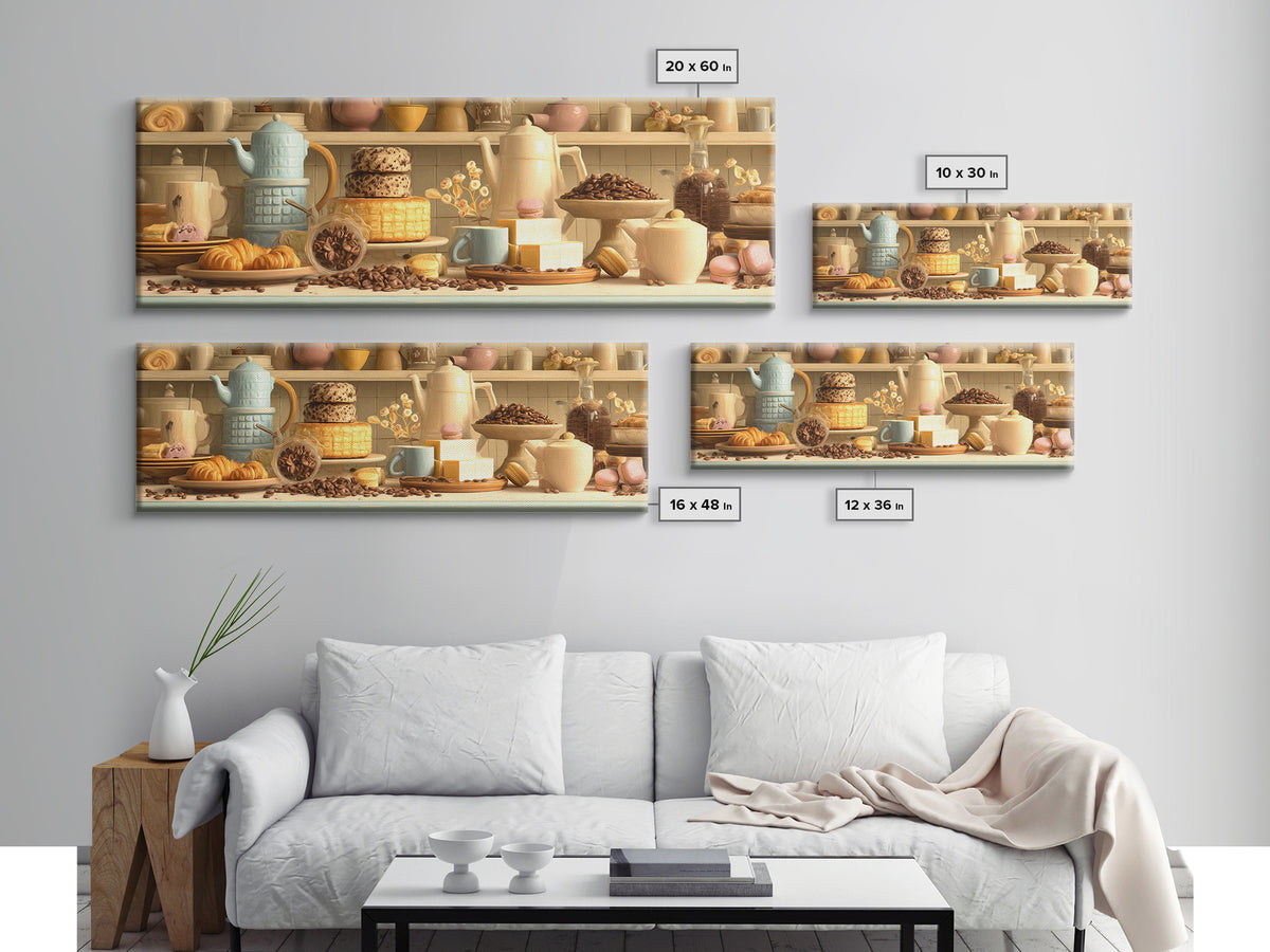 Coffee Beans and Pastry Arrangement Canvas Print, Restaurant Art, Boho Decor, Restaurant Decor, Oil Painting, Bistro, RES-3x1-62