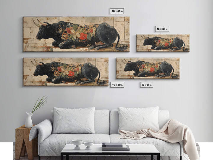 Steakhouse Black and Gold Bull Portrait Canvas Print, Restaurant Art, Digital Print, Restaurant Decor, Fine Art, Bistro, RES-3x1-71