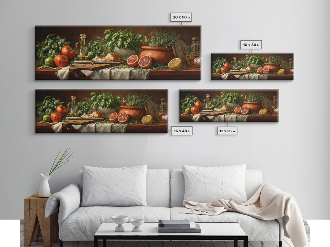 Chef Knife Herbs and Cutting Board Still Framed Canvas Print, Restaurant Art, Stained Glass Art, Restaurant Decor, Bistro, RES-3x1-77