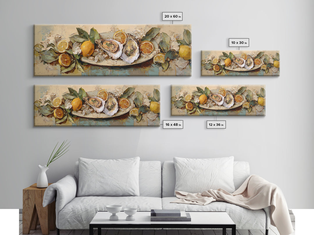 Oyster Platter with Lemons and Champagne Canvas Print, Restaurant Art, Canvas, Restaurant Decor, Bistro, Living Room Decor, RES-3x1-91