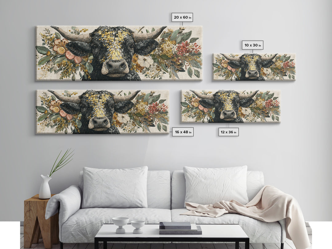 Steakhouse Black and Gold Bull Portrait Canvas Print, Restaurant Art, Wall Art Prints, Restaurant Decor, Fine Art, Bistro, RES-3x1-95