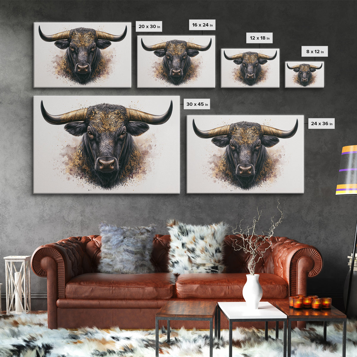 Steakhouse Black and Gold Bull Portrait Canvas Print, Restaurant Art, Modern Decor, Restaurant Decor, Fine Art, Bistro, RES-3x2-11