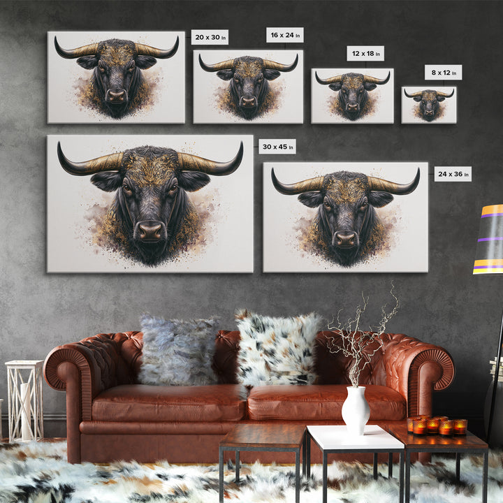 Steakhouse Black and Gold Bull Portrait Canvas Print, Restaurant Art, Modern Decor, Restaurant Decor, Fine Art, Bistro, RES-3x2-11