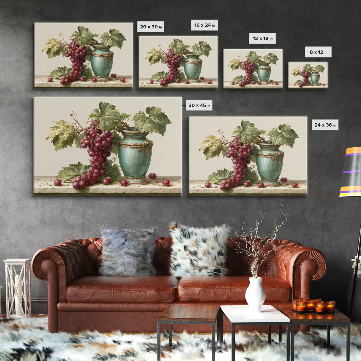 Wine Grapevine Botanical Study Framed Canvas Print, Restaurant Art, Statement Artwork, Restaurant Decor, Fine Art, Bistro, RES-3x2-19