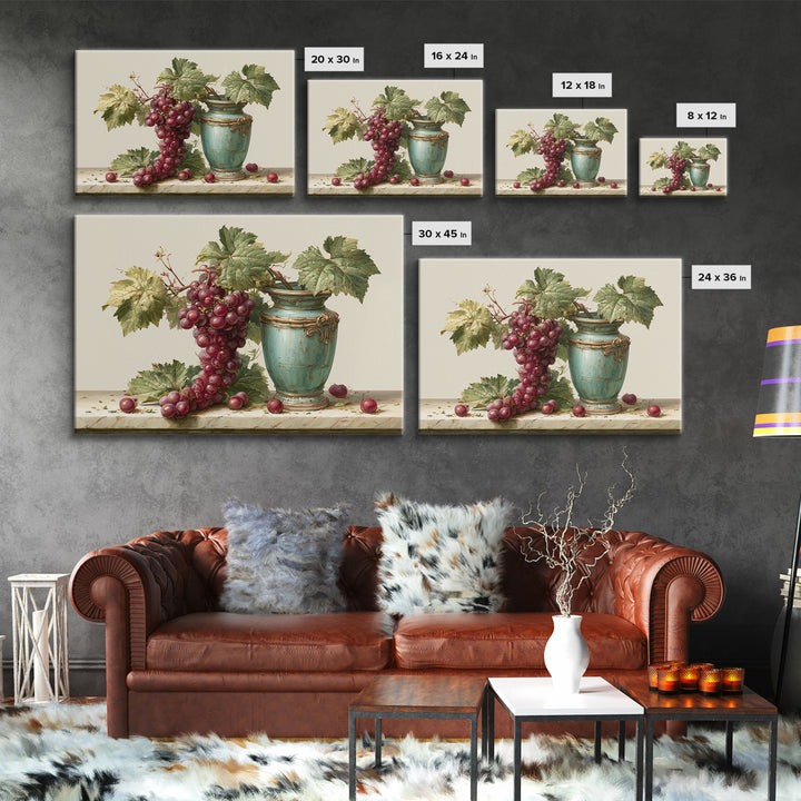 Wine Grapevine Botanical Study Framed Canvas Print, Restaurant Art, Statement Artwork, Restaurant Decor, Fine Art, Bistro, RES-3x2-19