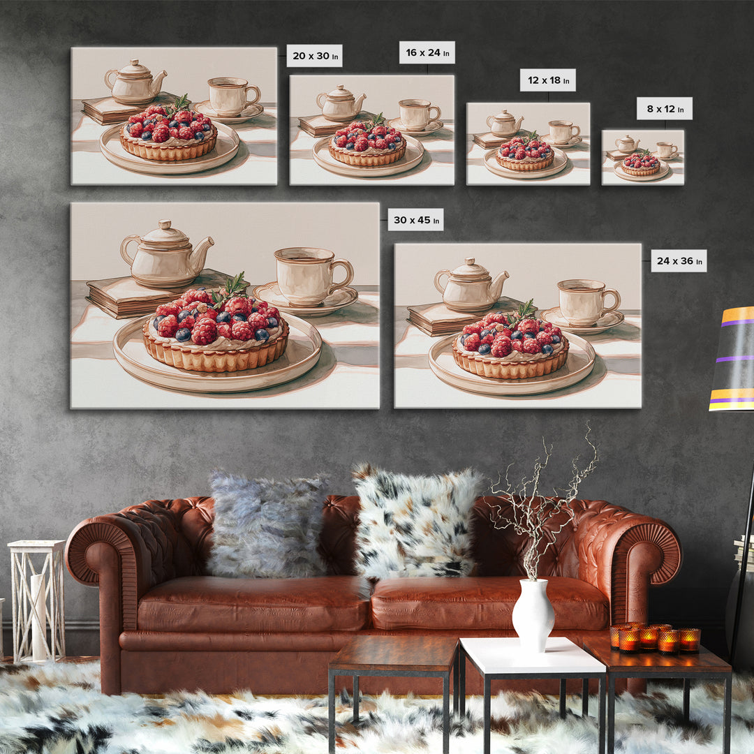 Dessert Tart with Berries and Cream Framed Canvas Print, Restaurant Art, Kitchen Wall Decor, Restaurant Decor, Fine Art, Bistro, RES-3x2-20