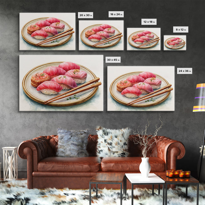 Sushi Fish and Ceramic Plate Composition Canvas Print, Restaurant Art, Cool Wall Art, Restaurant Decor, Fine Art, Bistro, RES-3x2-33