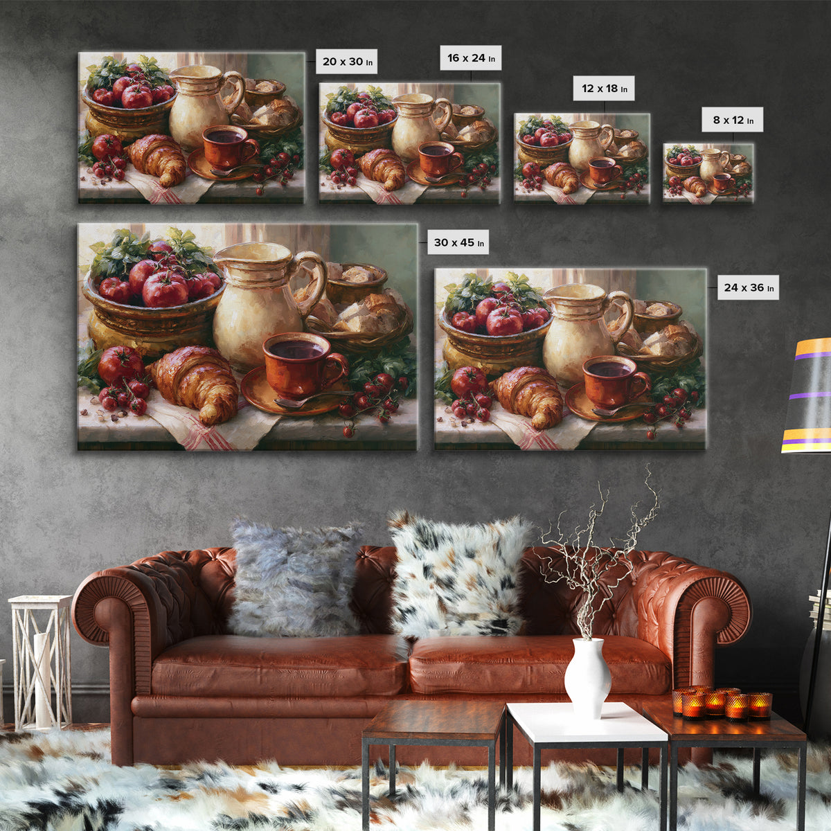 French Bistro Coffee and Croissant Still Life Canvas Print, Restaurant Art, Bedroom Wall Art, Restaurant Decor, Watercolor Art, RES-3x2-34