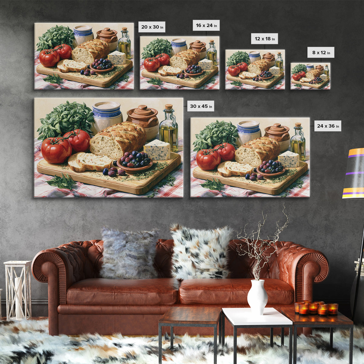 Mediterranean Olives Bread and Cheese Board Canvas Print, Restaurant Art, Food Art, Restaurant Decor, Oil Painting, Bistro, RES-3x2-37