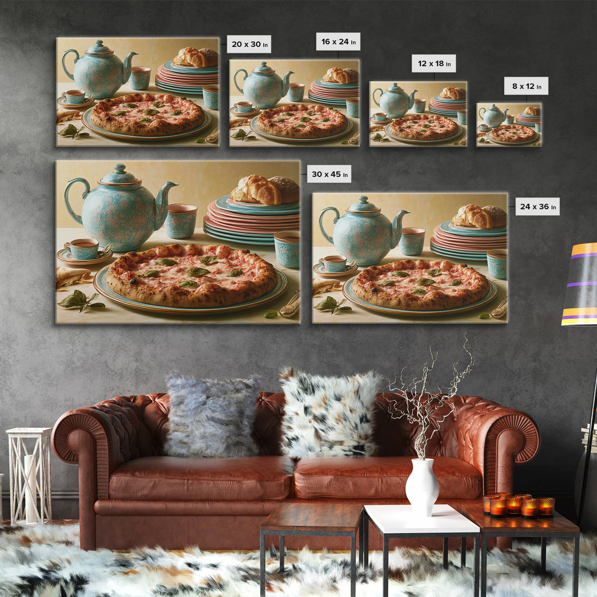 Pizzeria Tomato Basil and Mozzarella Still Life Canvas Print, Restaurant Art, Living Room Decor, Restaurant Decor, Bistro, RES-3x2-38