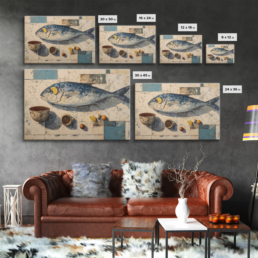 Seafood Lobster and Shell Arrangement Framed Canvas Print, Restaurant Art, Textured Painting, Restaurant Decor, Bistro, RES-3x2-60