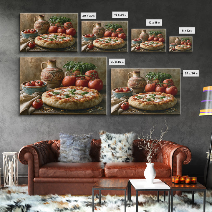 Pizzeria Tomato Basil and Mozzarella Still Life Canvas Print, Restaurant Art, Living Room Decor, Restaurant Decor, Bistro, RES-3x2-62