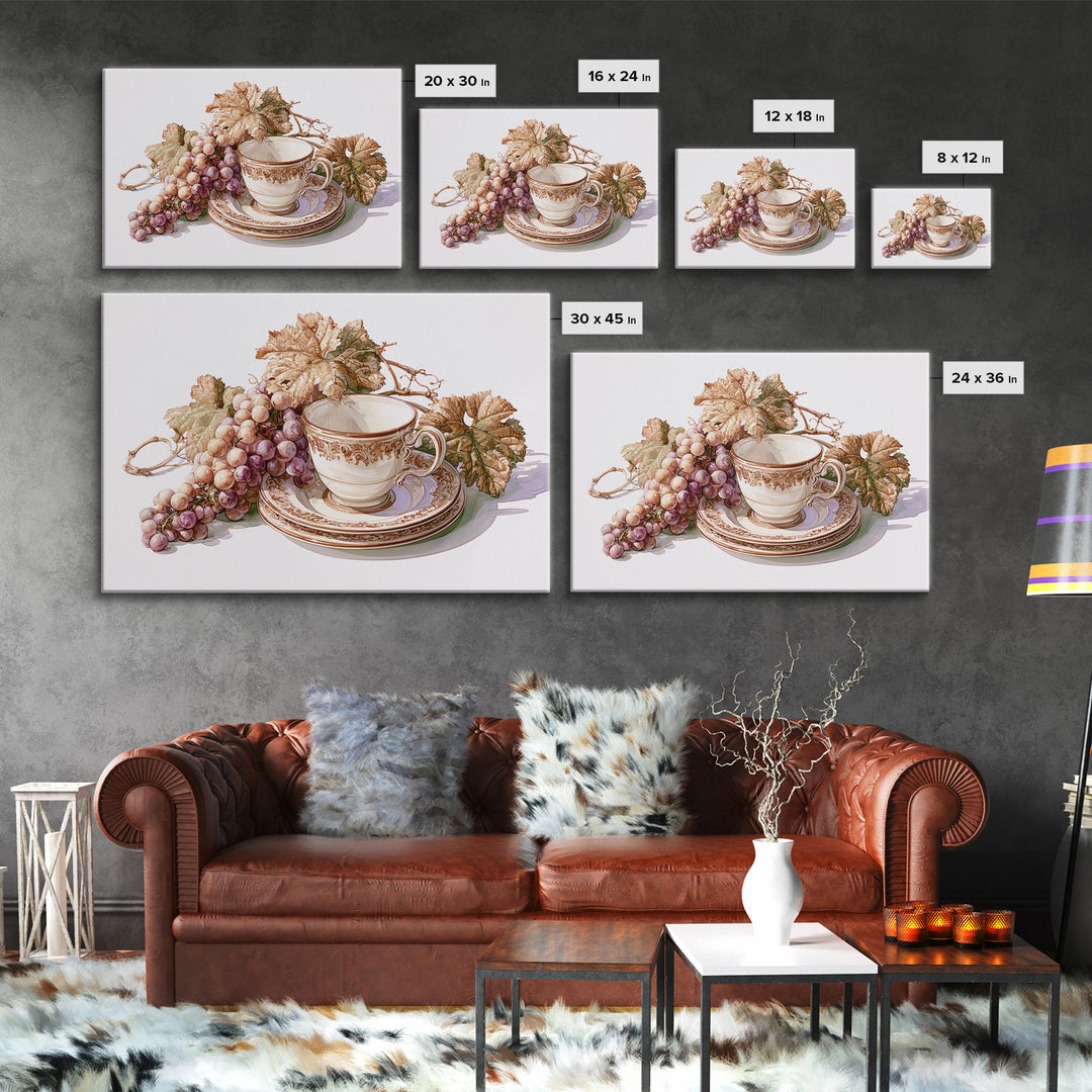 Wine Grapevine Botanical Study Canvas Print, Restaurant Art, Framed Wall Art, Restaurant Decor, Watercolor Art, Bistro, RES-3x2-67