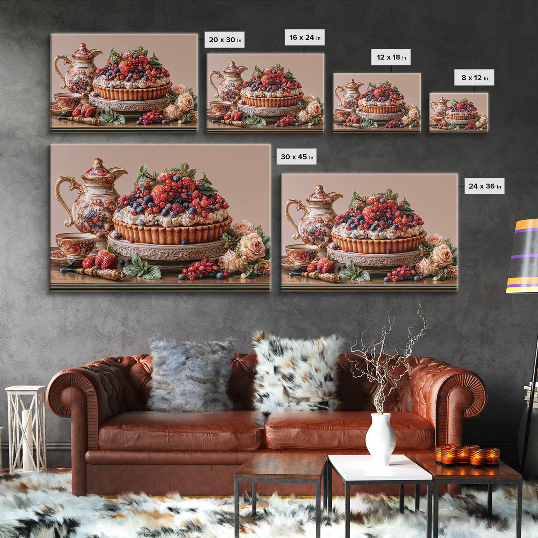 Dessert Tart with Berries and Cream Canvas Print, Restaurant Art, Minimalist Decor, Restaurant Decor, Fine Art, Bistro, RES-3x2-68