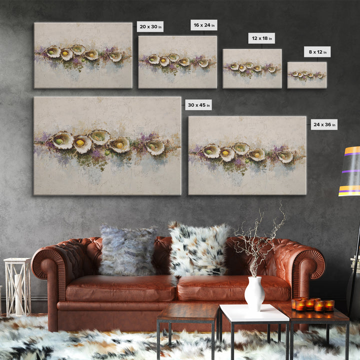 Oyster Platter with Lemons and Champagne Framed Canvas Print, Restaurant Art, Kitchen Wall Art, Restaurant Decor, Abstract Art, RES-3x2-7