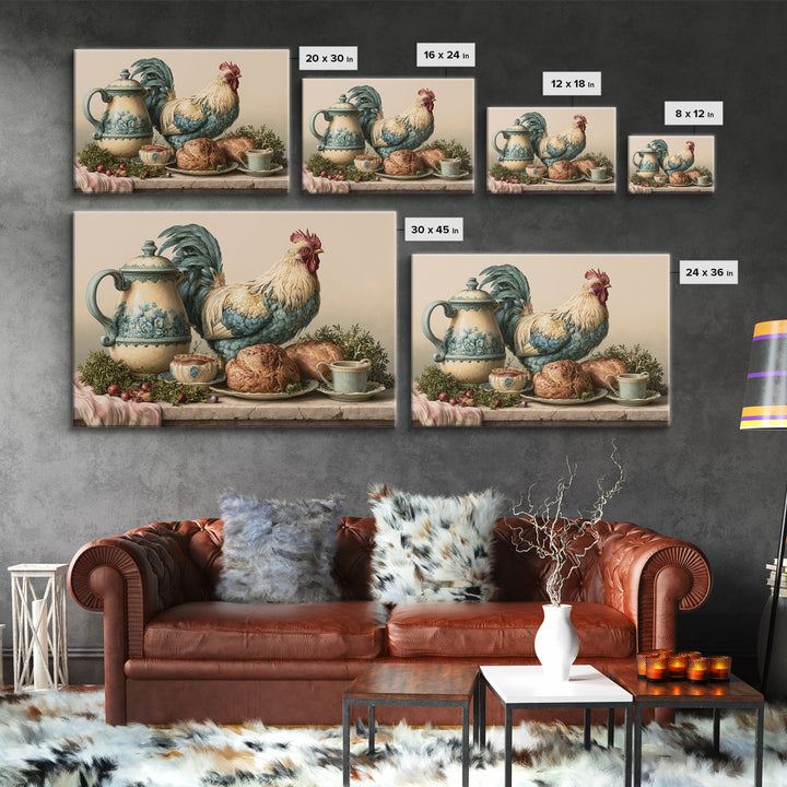 Rooster and Herbs for Farmhouse Restaurant Mood Canvas Print, Restaurant Art, Contemporary Art, Restaurant Decor, Bistro, RES-3x2-72