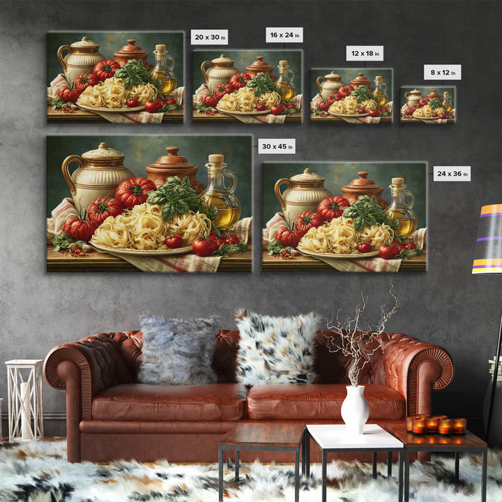 Fresh Pasta with Tomatoes and Basil Framed Canvas Print, Restaurant Art, Cool Wall Art, Restaurant Decor, Fine Art, Bistro, RES-3x2-78