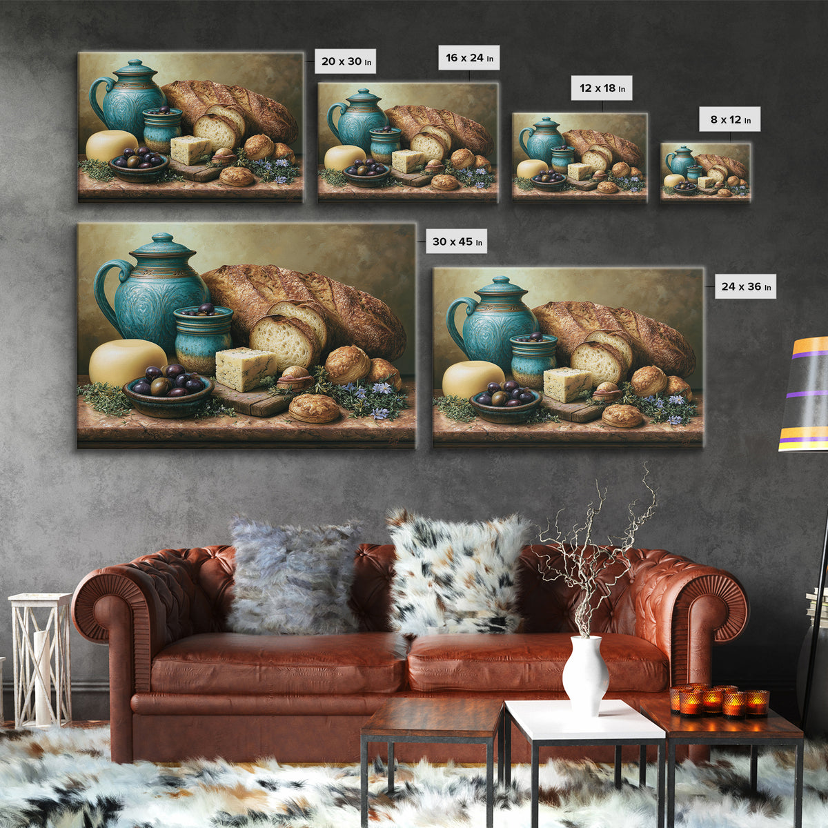 Mediterranean Olives Bread and Cheese Board Framed Canvas Print, Restaurant Art, Statement Artwork, Restaurant Decor, Bistro, RES-3x2-85