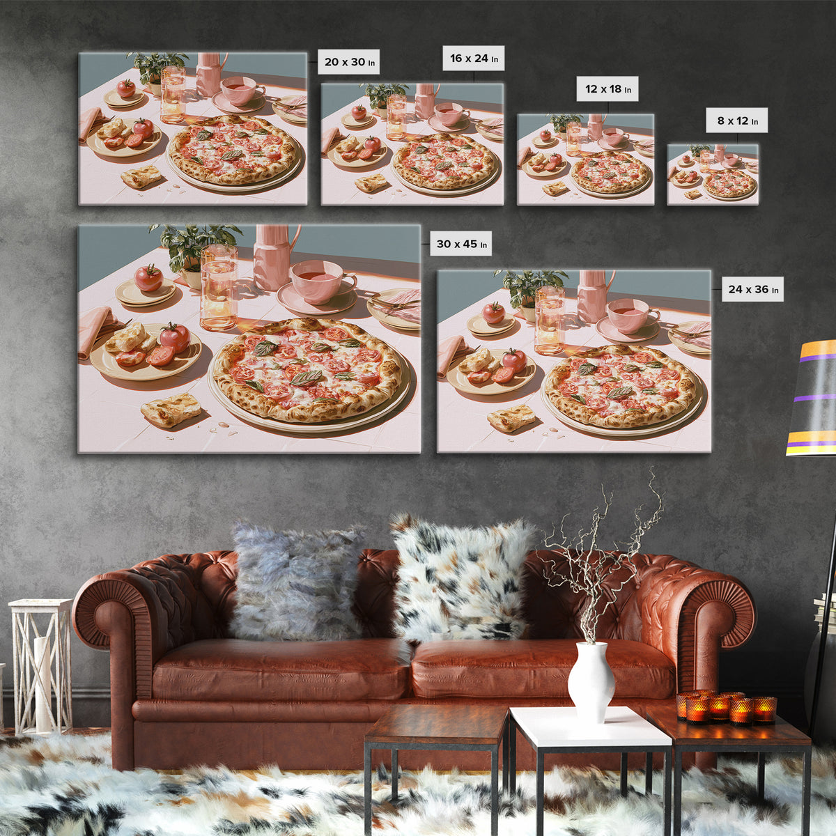 Pizzeria Tomato Basil and Mozzarella Still Life Canvas Print, Restaurant Art, Kitchen Wall Decor, Restaurant Decor, Bistro, RES-3x2-86