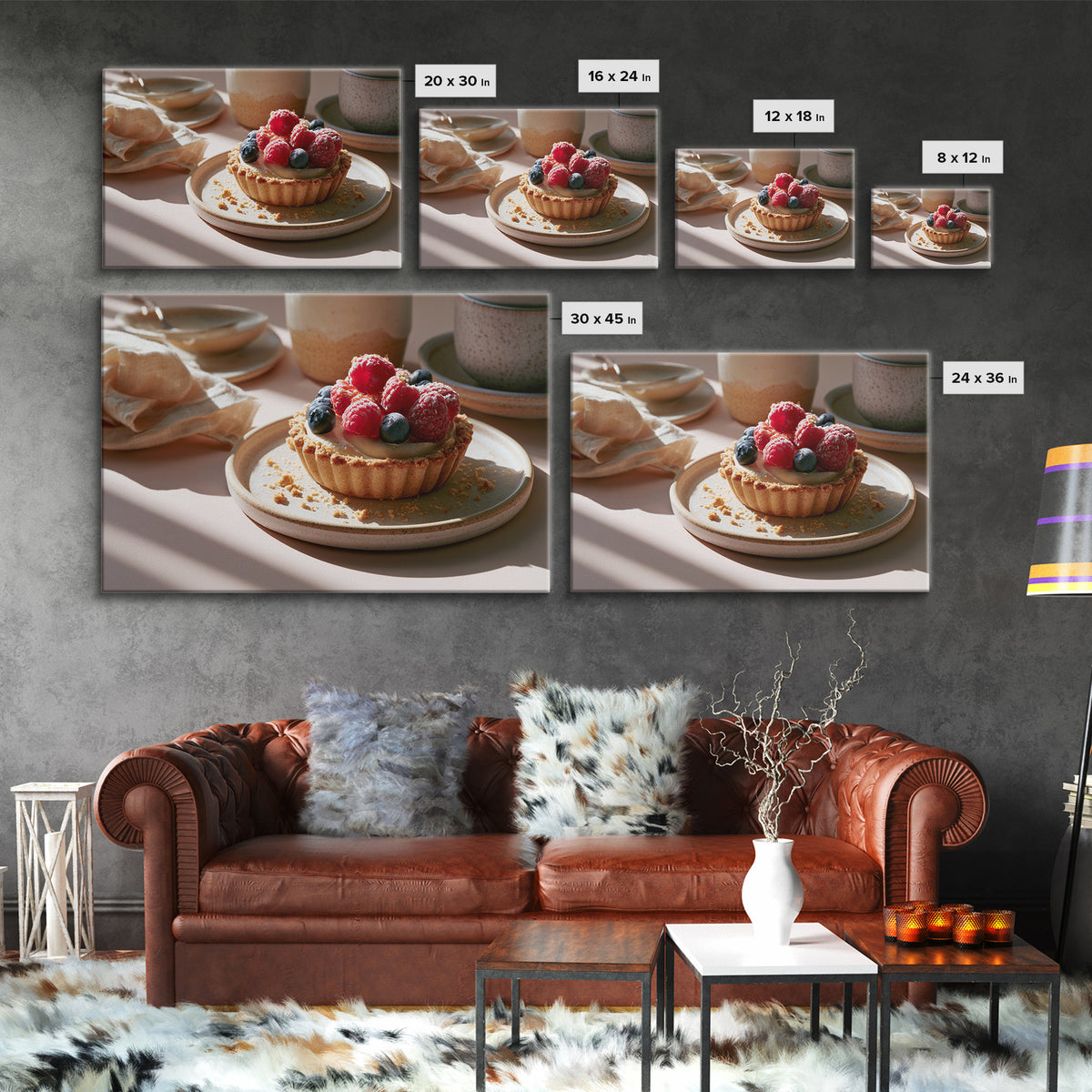 Dessert Tart with Berries and Cream Framed Canvas Print, Restaurant Art, Art Print, Restaurant Decor, Fine Art, Bistro, RES-3x2-92