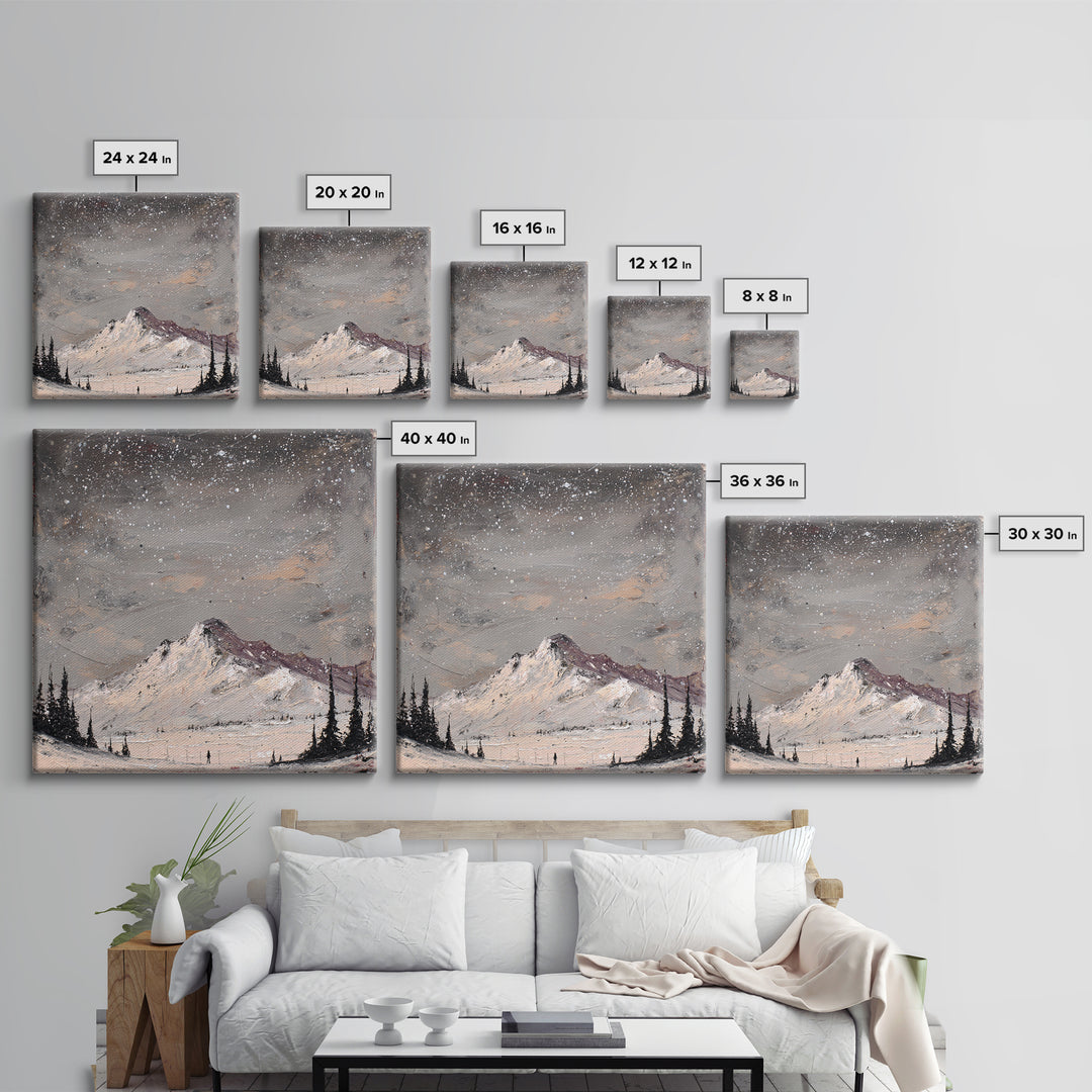 Retro Ski Poster Mountain Scene Framed Canvas Print, Retro Art, Wall Art Print, Living Room Decor, Fine Art, Retro, Boho Decor, RET-1x1-24