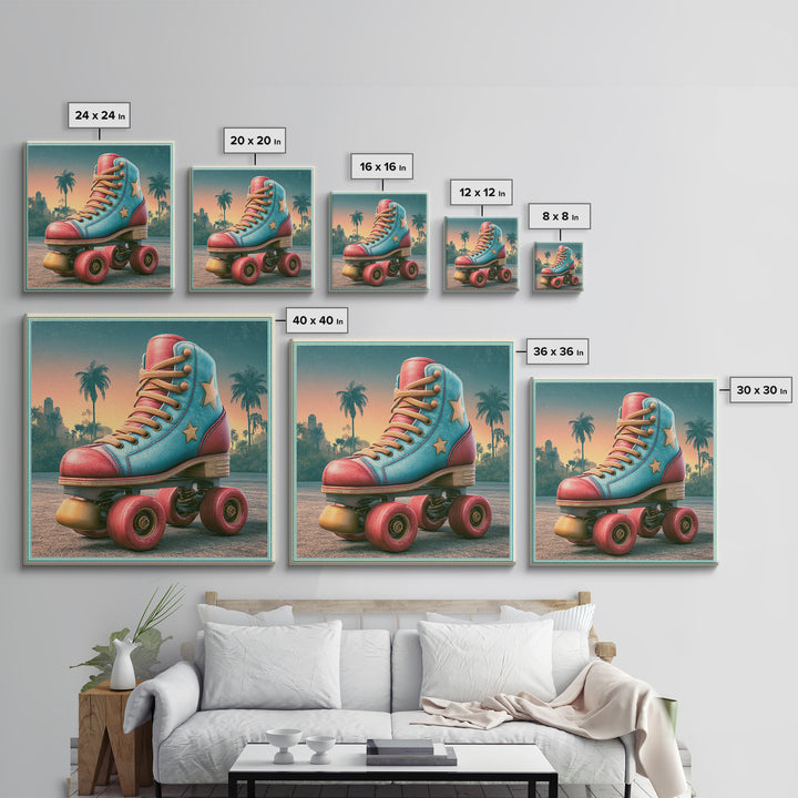 Retro Roller Skate Framed Canvas Print, Retro Art, Living Room Decor, Retro, Gallery Decor, Neutral Decor, Modern Decor, RET-1x1-52