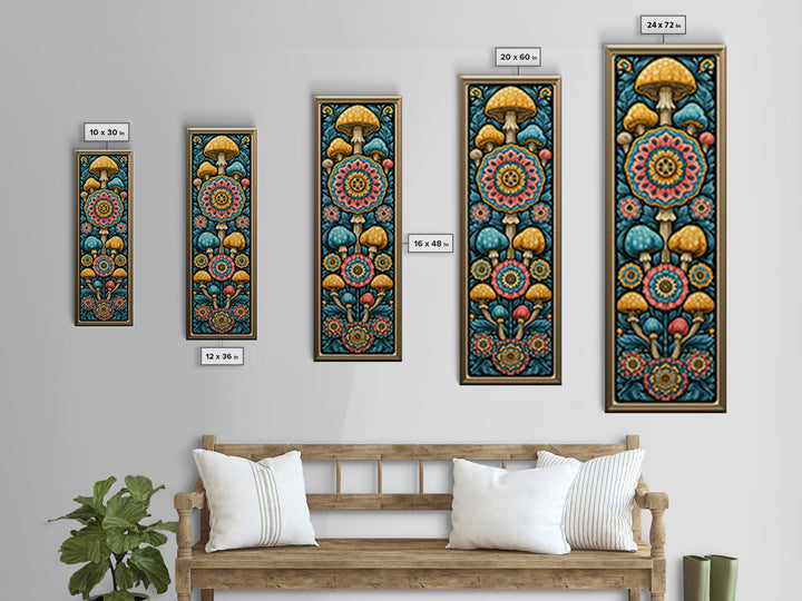 Funky Mushroom and Flower Pattern Canvas Print, Retro Art, Wall Art, Living Room Decor, Fine Art, Retro, Original Art, RET-1x3-35
