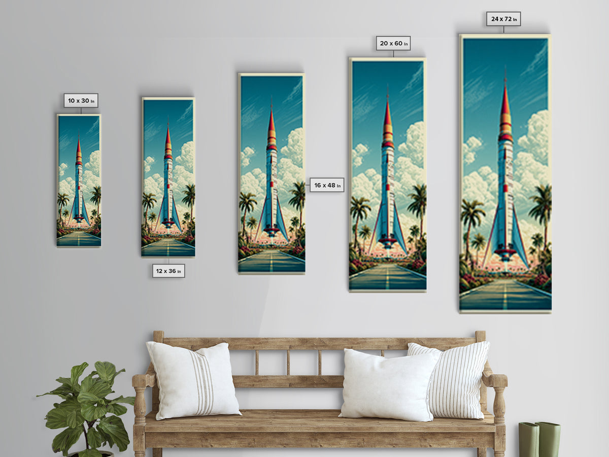 Space Age Rocket Poster Scene Canvas Print, Retro Art, Wall Art Prints, Living Room Decor, Fine Art, Retro, Whimsical Decor, RET-1x3-43