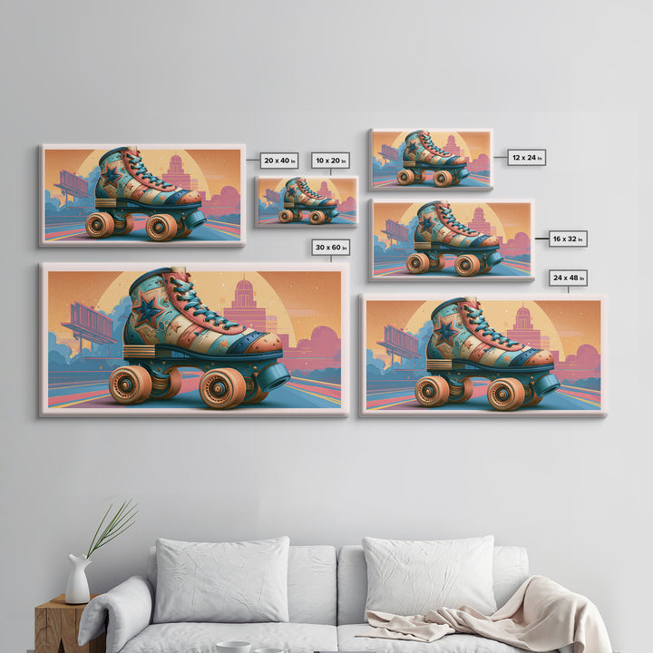 Retro Roller Skate Framed Canvas Print, Retro Art, Mid Century Modern, Living Room Decor, Fine Art, Retro, Dopamine Decor, RET-2x1-72