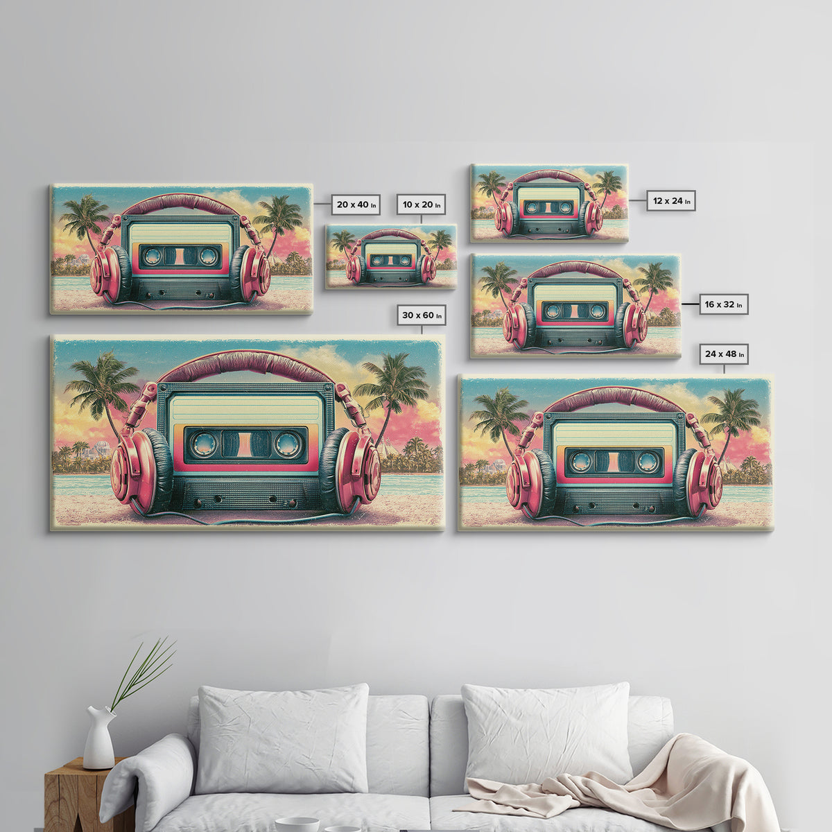Cassette Tape and Headphones Graphic Canvas Print, Retro Art, Posters, Living Room Decor, Watercolor Art, Retro, Printable Art, RET-2x1-74