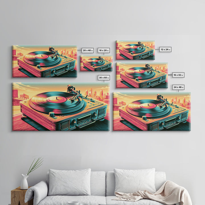 Vinyl Record Player Framed Canvas Print, Retro Art, Printable Art, Living Room Decor, Fine Art, Retro, Funky Wall Art, RET-2x1-80