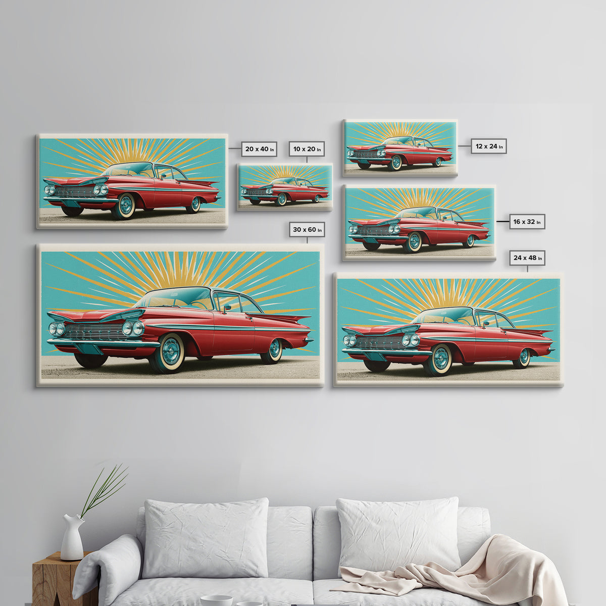 Atomic Starburst Pattern Framed Canvas Print, Retro Art, Contemporary Art, Living Room Decor, Fine Art, Retro, Art Deco, RET-2x1-83