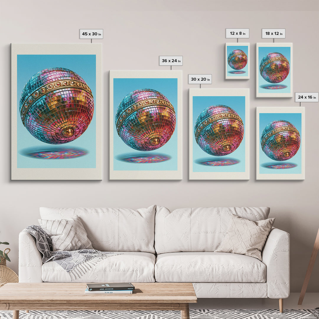 Roller Disco Ball Framed Canvas Print, Retro Art, Contemporary Art, Living Room Decor, Oil Painting, Retro, Art Deco, RET-2x3-21