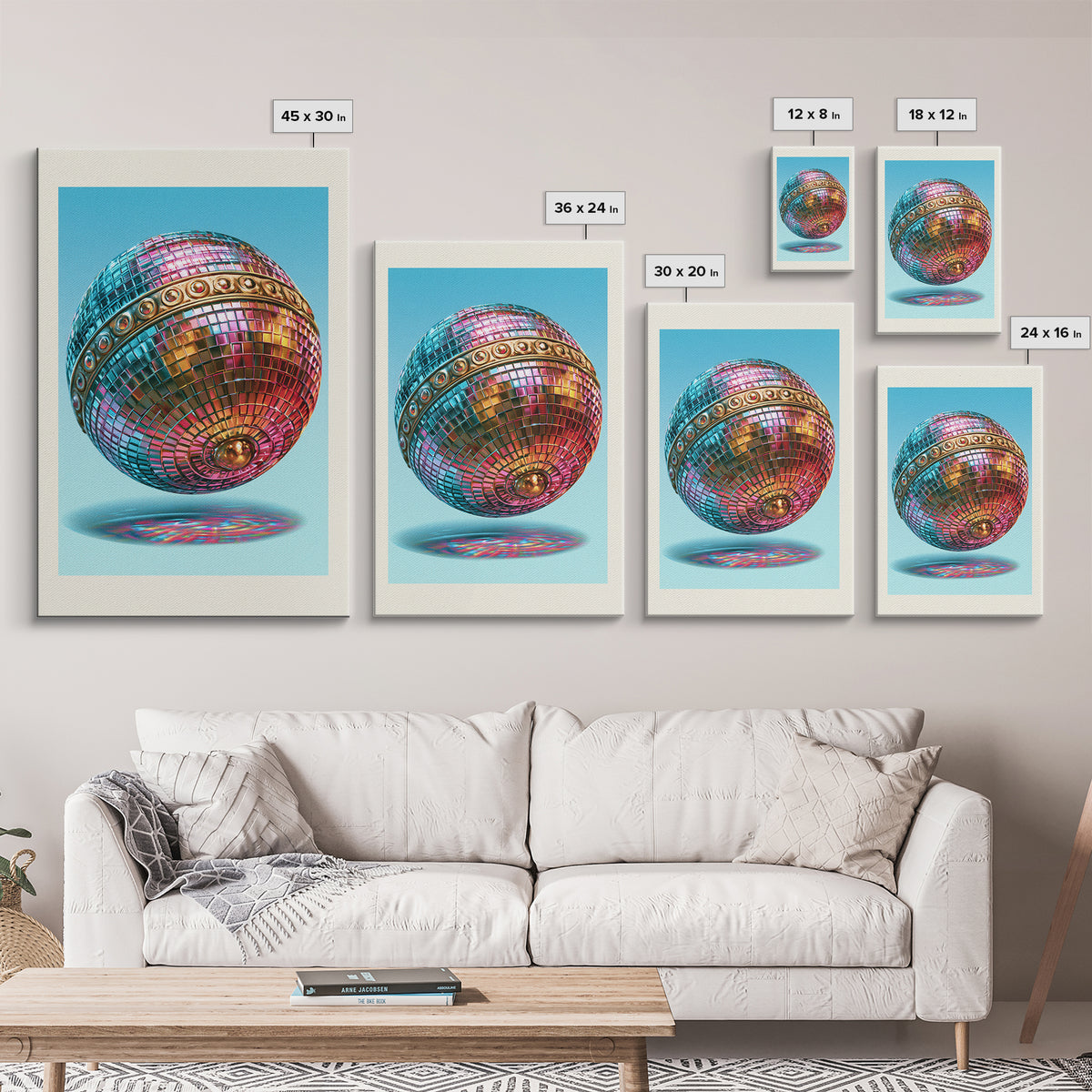Roller Disco Ball Framed Canvas Print, Retro Art, Contemporary Art, Living Room Decor, Oil Painting, Retro, Art Deco, RET-2x3-21