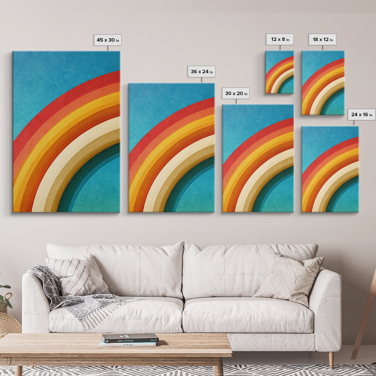 70s Rainbow Arch Abstract Canvas Print, Retro Art, Print, Living Room Decor, Abstract Art, Retro, Abstract Wall Art, RET-2x3-49