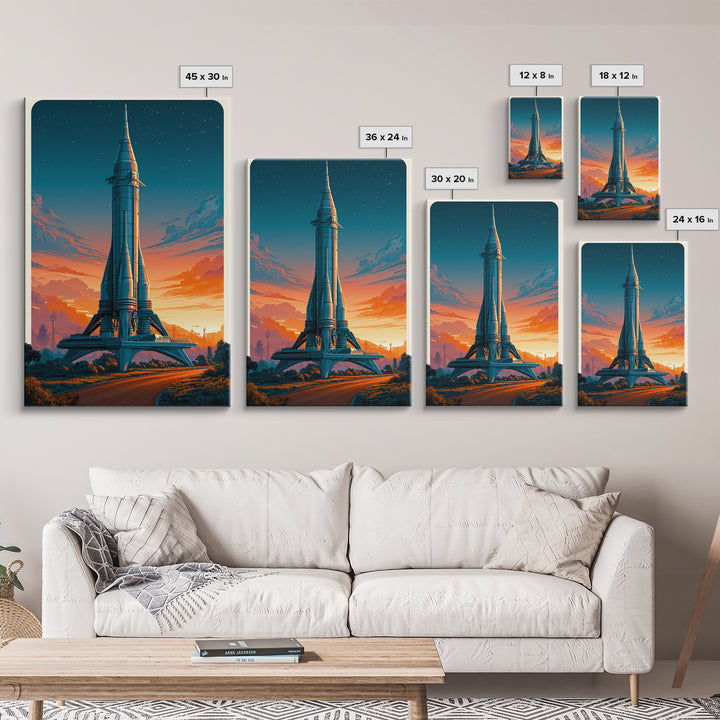 Space Age Rocket Poster Scene Framed Canvas Print, Retro Art, Posters, Living Room Decor, Fine Art, Retro, Printable Art, RET-2x3-63