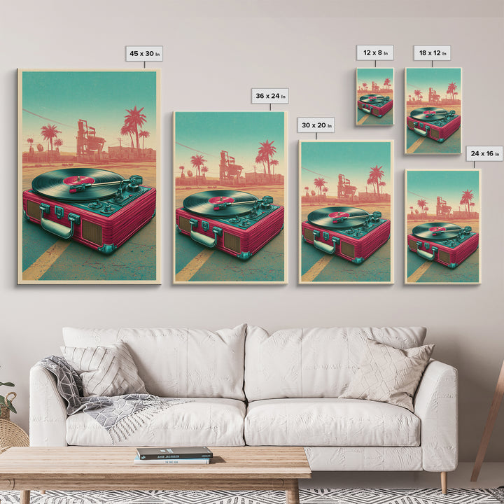 Vinyl Record Player Framed Canvas Print, Retro Art, Wall Art Prints, Living Room Decor, Fine Art, Retro, Whimsical Decor, RET-2x3-68
