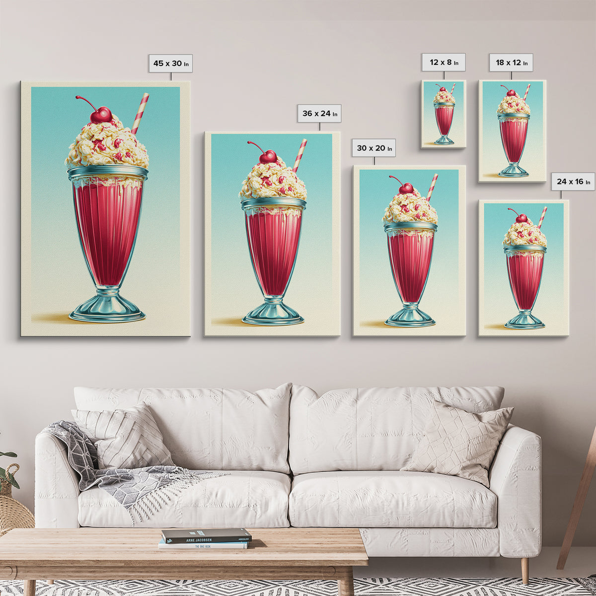1950s Diner Milkshake Canvas Print, Retro Art, Poster, Living Room Decor, Fine Art, Retro, Abstract Art, Apartment Decor, RET-2x3-9