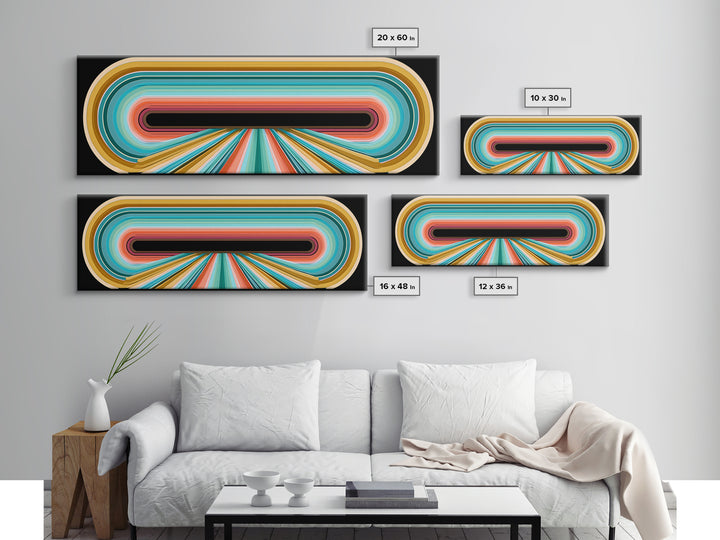 70s Rainbow Arch Abstract Framed Canvas Print, Retro Art, Dopamine Decor, Living Room Decor, Abstract Art, Retro, RET-3x1-57