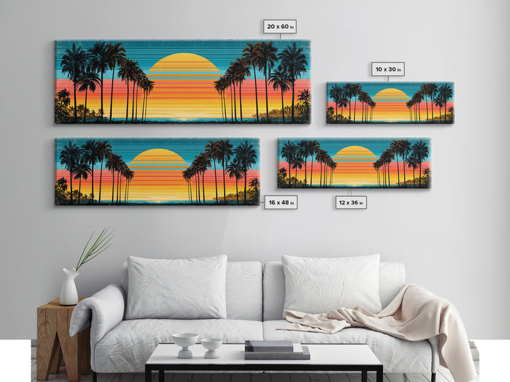 70s Sunset Stripes Framed Canvas Print, Retro Art, Wall Art Prints, Living Room Decor, Abstract Art, Retro, Whimsical Decor, RET-3x1-67